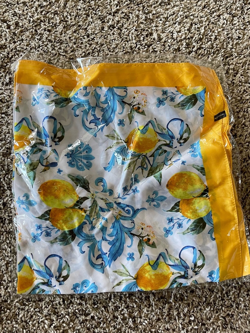 Yellow Border Lemon Print Scarf - Bright Citrus Floral Wrap